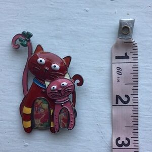Kitty cat brooch with two kitties great red colors whimsical for fun